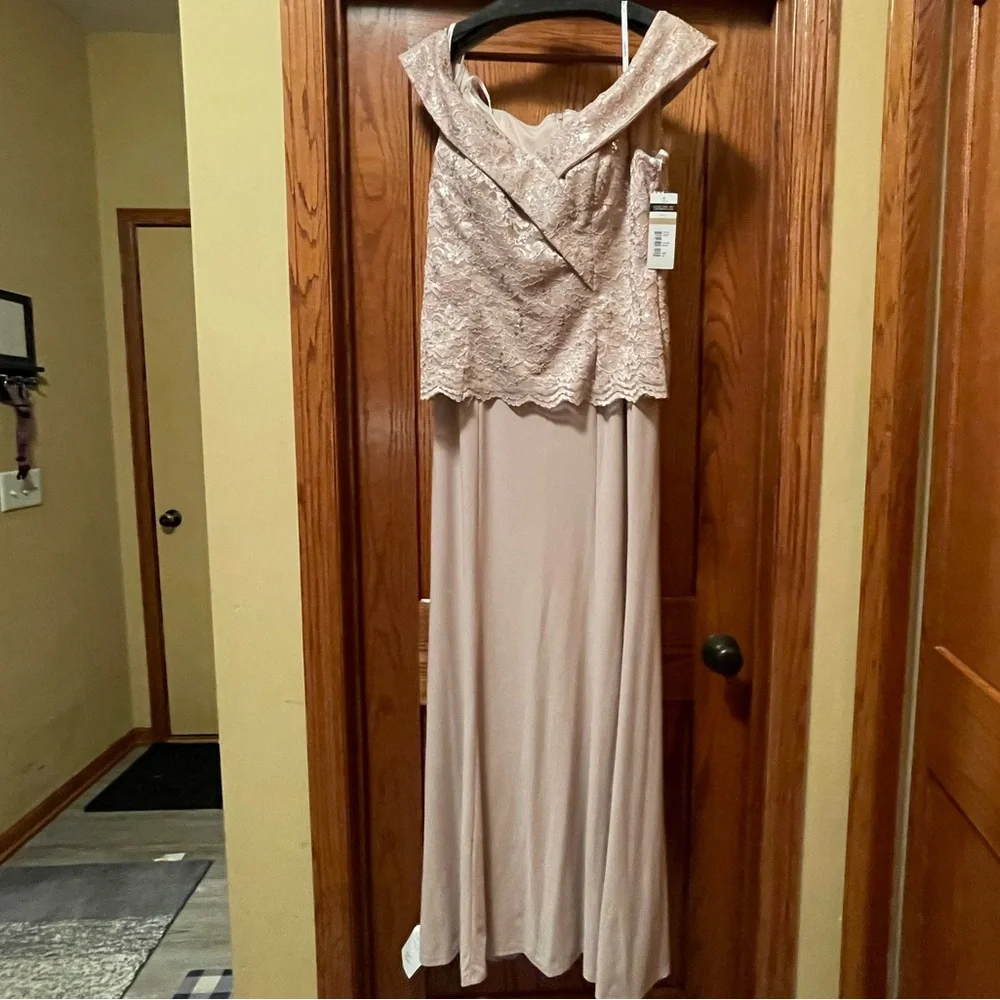 Cachet Blush Beaded Special Occassion Gown Floorlength Off the Shoulder - Picture 5 of 6